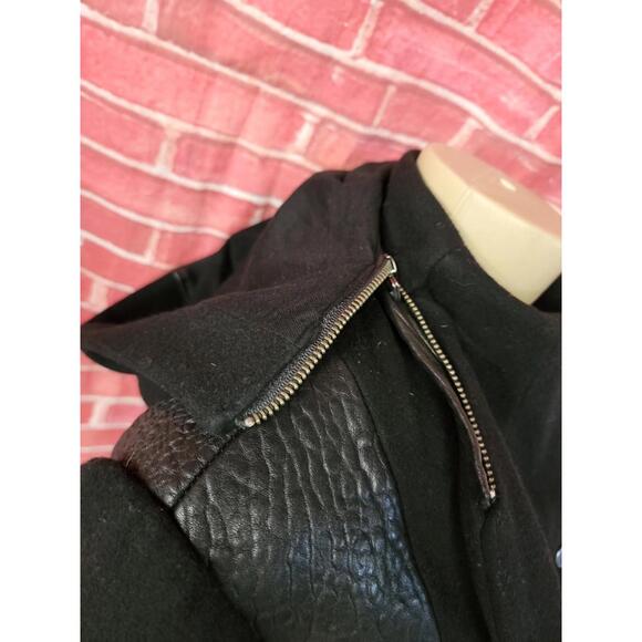 LAMB By Gwen Stefani RARE Black Leather Wool Sz 8 Hooded Womens Coat Jacket #CB2 - Picture 6 of 10